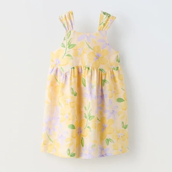 zara floral linen blend dress Linen Blend Print Floral Dress Zara